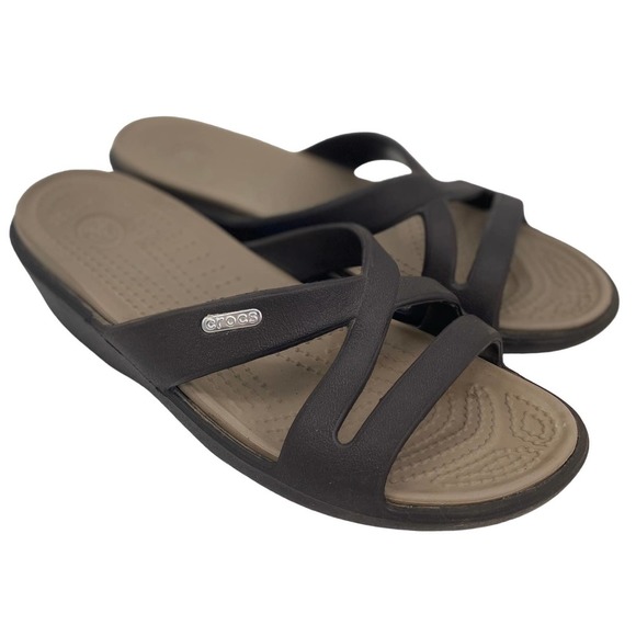 CROCS Shoes - Crocs Patricia II Womens 6 Black 2" Wedge Slide Sandals Textured Insole Heel